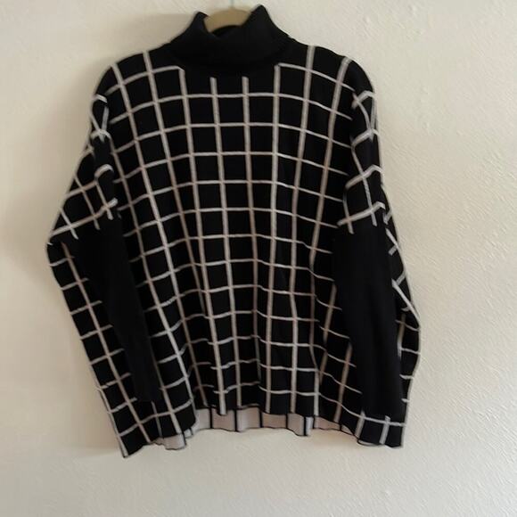 Joseph A Black and White Windowpane Oversized Long Sleeve Turtleneck Sweater M - Picture 1 of 5